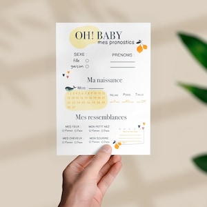carte jeu pronostic bébé à imprimer pour naissance -baby shower - gender reveal - citron, baleine