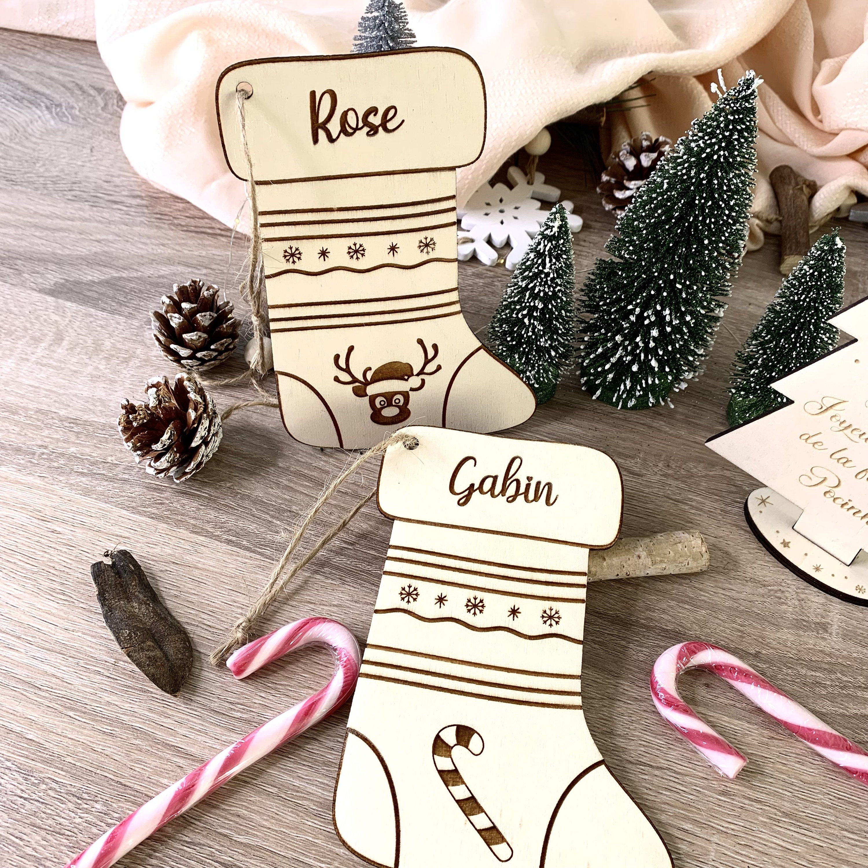 Chaussette de Noël en Bois Personnalisé