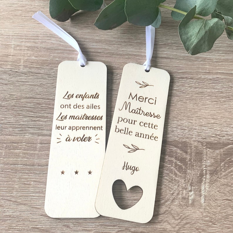 Marque-page en bois personnalisé - cadeau maitresse