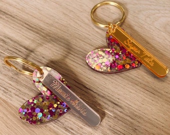 Glittery heart keyring - personalized gift