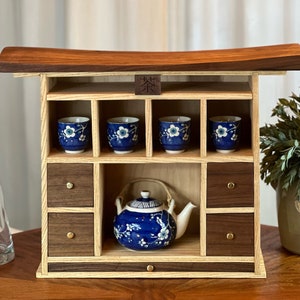 Tea Cabinet with included tea set. Japanese Torii Gate style