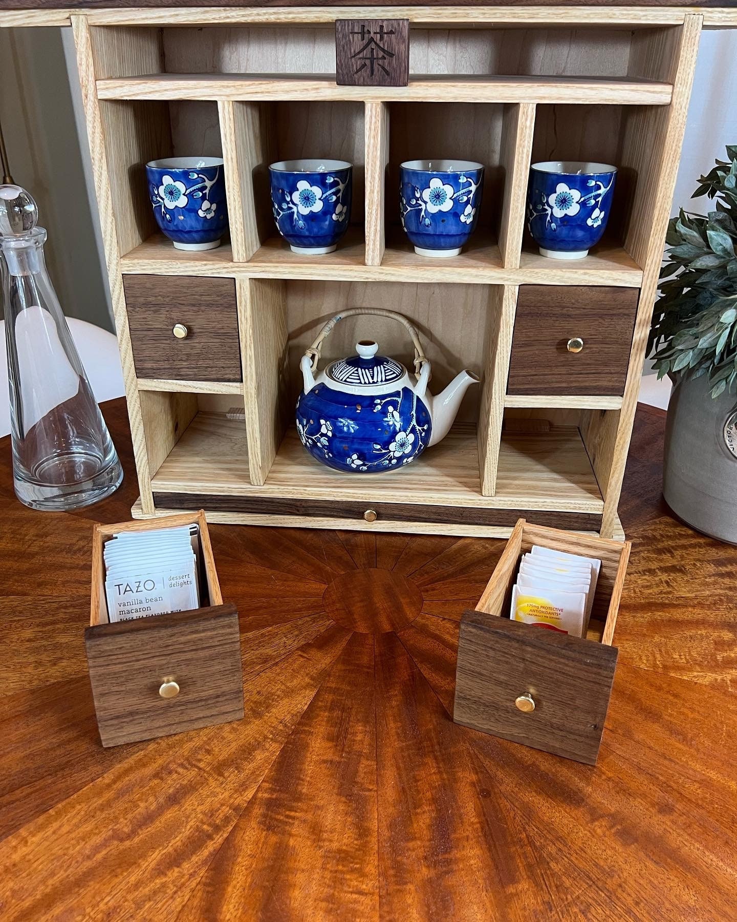 Tea Cabinet With Included Tea Set. Japanese Torii Gate Style 