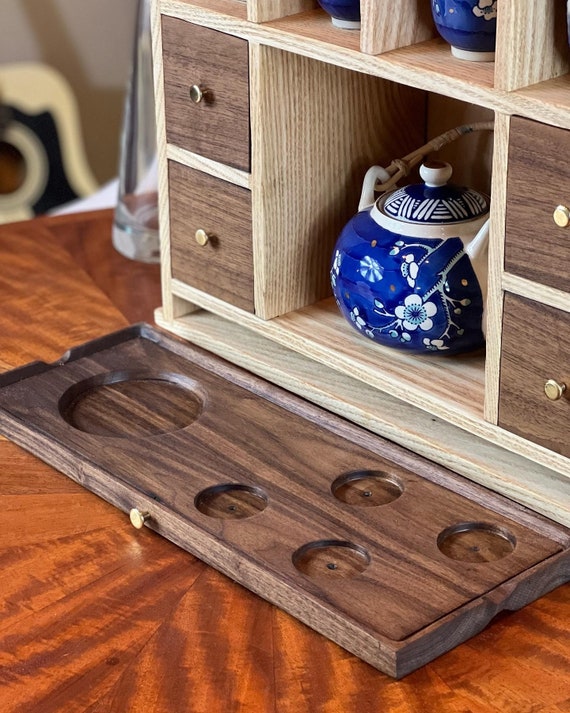 クロ❗️アンティークの円形ティーキャビネット　Tea Cabinet Tea Cabinet With Included Tea Set. Japanese Torii Gate Style - Etsy