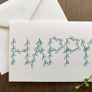 HEUREUX - Carte de vœux/anniversaire brodée