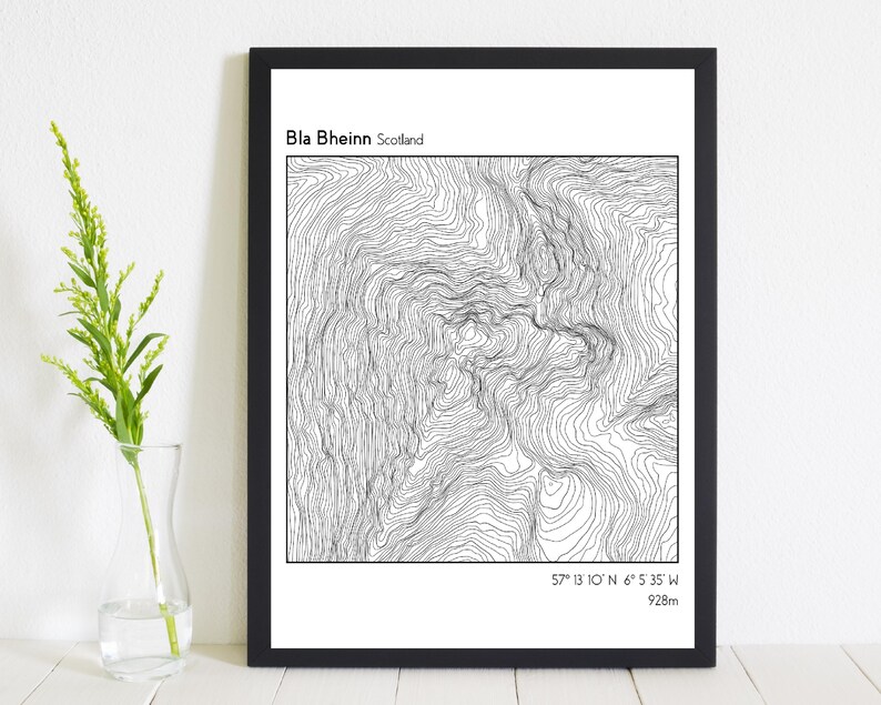 Bla Bheinn Print | Topographic Mountain Map | Munro Poster | Contour ...