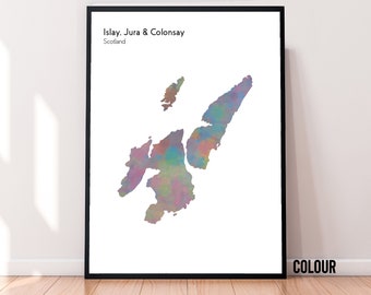 Islay, Jura & Colonsay | Island Map Print | Coastal Wall Art | Minimalist | Travel Decor