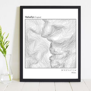 Helvellyn Map Print | Topographic Map | Contour | Mountain | Lake District | Gift | Hill