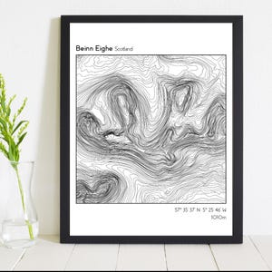 Carte topographique de Beinn Eighe | Écosse | Munro | Colline | Montagne | Ensachage Munro | Contours | Randonnée pédestre
