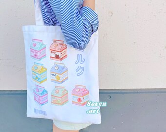 Milk carton tote bag, everyday tote, shopping bag, grocery bag, cute milkcartons