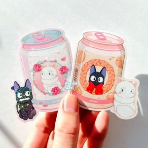 Sticker, Black Cat, Cat lover, Soda Can, Weatherproof Vinyl Sticker Decal, Die Cut Glossy Stickers