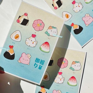 Druck, Onigiri, süßes japanisches Essen, 4 mal 6 Druck, Kunstdruck, Anime Ästhetik, Reisliebhaber