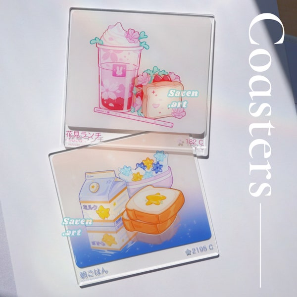 Pantone Color, Acrylic Coasters, breakfast coaster, drinkware, Cherry blossom, strawberry sandwich, pink aesthetics