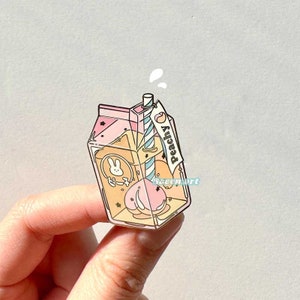 Pin peach juice, milk carton enamel pin, cute enamel pins, foodie pins, kawaii lapel pin, peachy pin