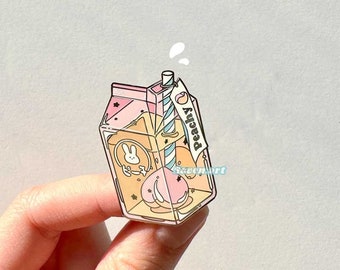 Pin peach juice, milk carton enamel pin, cute enamel pins, foodie pins, kawaii lapel pin, peachy pin