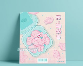 Taiyaki Art Print, Anime taiyaki, sakura fish cake, japanese snacks, anime aesthetic