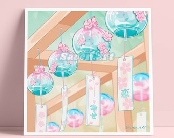 Prints. Windchime, Summer festival, square print, art print, anime aesthetic