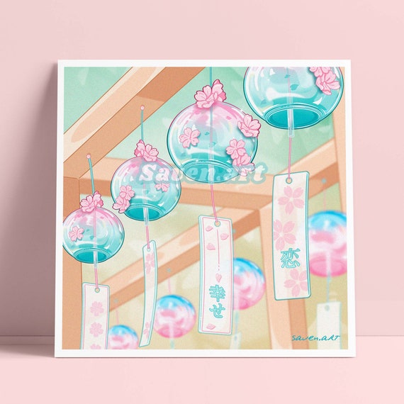 Prints. Windchime, Summer festival, square print, art print, anime aesthetic