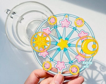 Sakura, Acrylic Coasters, cute coasters, drinkware, cute anime style, magic circuit, stars and moon coaster, magic circut