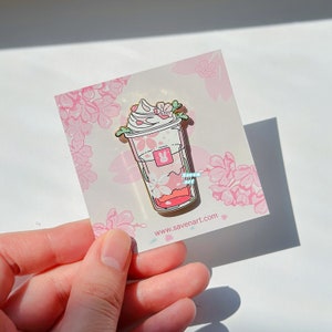 Enamel pin, Sakura Float, Tokyo Snacks, Japanese drinks, cute enamel pins, foodie pins, kawaii lapel pin, Cherry blossom drinks, soda float