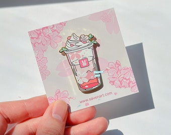 Sakura Float, Tokyo Snacks, Japanese drinks, cute enamel pins, foodie pins, kawaii lapel pin, Cherry blossom drinks, soda float