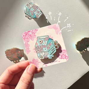 Enamel pin, Sakura Milk Carton pin, Tokyo Snacks, Japanese drinks, foodie pins, kawaii lapel pin, cherry blossom, Cute white tiger