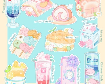 Stickers, Ramunes, japanese snacks, Weatherproof Vinyl Sticker Paper Decal, Die Cut Glossy Stickers