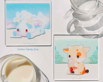 Cows, Acrylic Coasters, cow coasters, drinkware, cute anime style, boba coaster, cotton Candy coaster, cute fun coaster