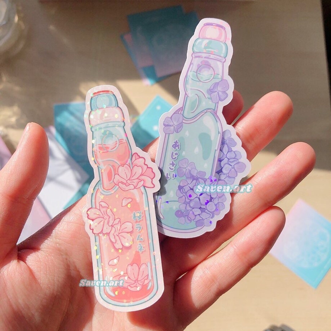 Soda and Juice Drink Stickers. Kawaii Holographic Glitter Stickers