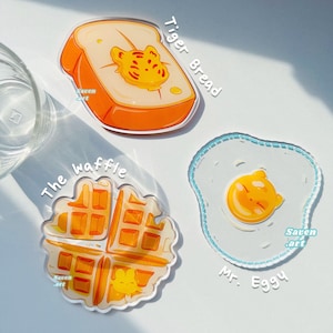 Toast, Acrylic Coasters, breakfast coasters, drinkware, cute anime style, waffle coaster, egg coaster, cute fun coaster