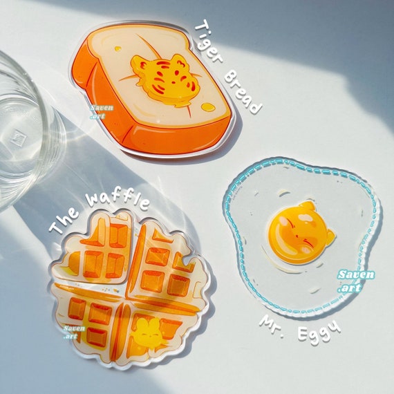 Toast, Acrylic Coasters, Breakfast Coasters, Drinkware, Cute Anime Style,  Waffle Coaster, Egg Coaster, Cute Fun Coaster 