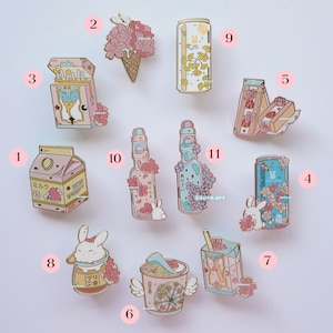 Enamel Pin, Tokyo Snacks Enamel Pins, japanese snack pins, cute pins, cherry blossom sakura pins, ramune soda collection