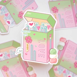 Sticker, Love Pocky, Stickers dango, Sticker vinyle résistant aux intempéries, Stickers brillants découpés, Sakura, Sakura Mochi, fleurs de cerisier