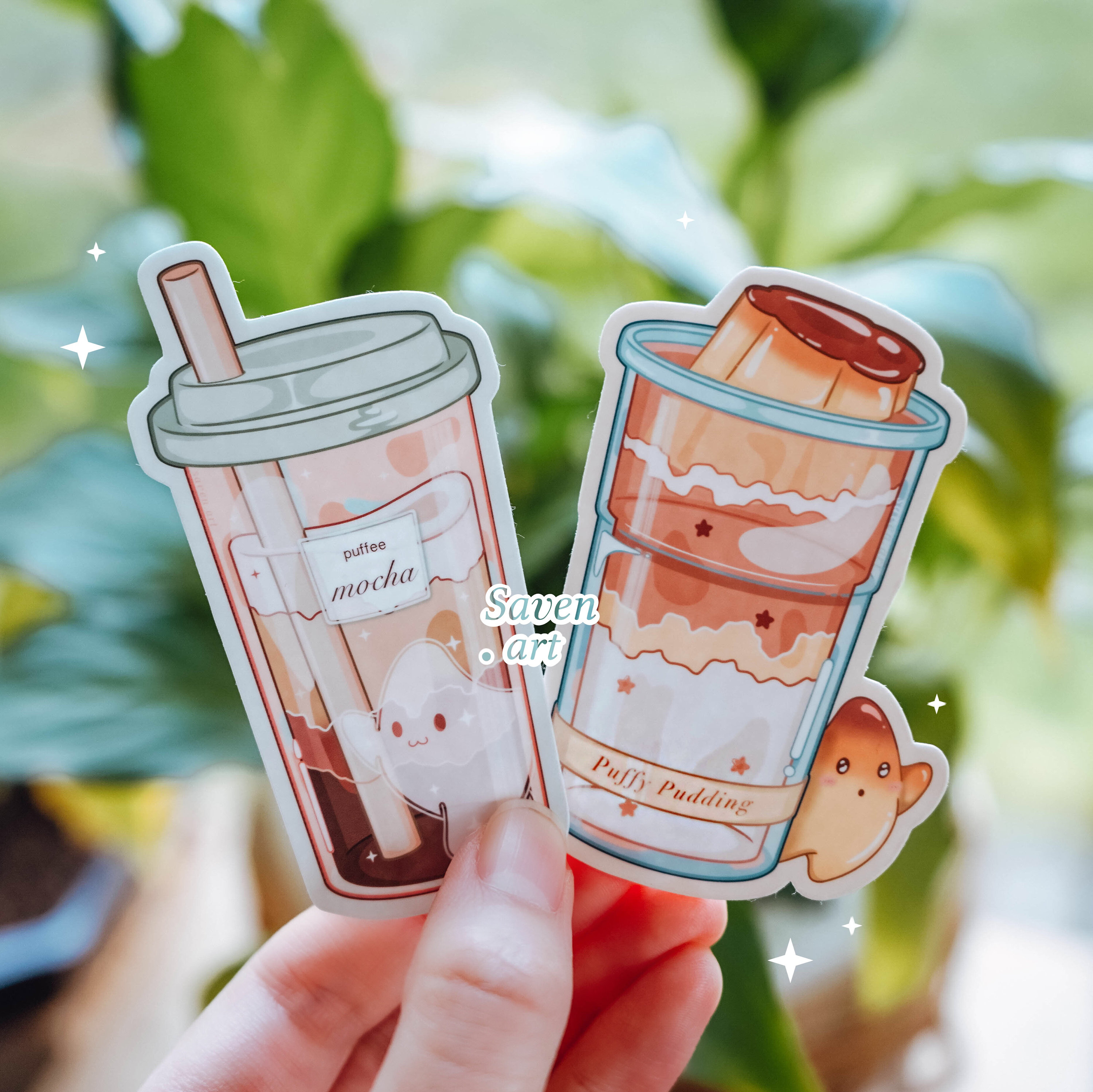Sticker Pudding Sticker, Puffy Cafe, Caramel Pudding, Mocha, Coffee Lover, Weatherproof ...