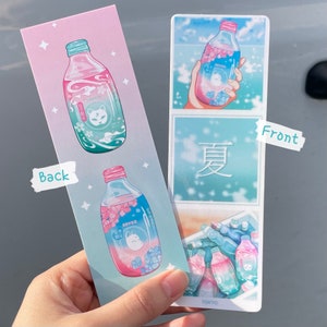 Japanese Summer Bookmark, summer drinks, shave ice, Essentials Bookmark, holographic, Books, reading, kawaii, double sided, cat mask