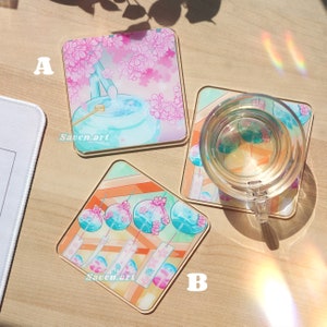 Acrylic Coasters, Sakura coaster, drinkware, cute anime style, Japan summer festival, cute fun coaster, Cherry Blossom,