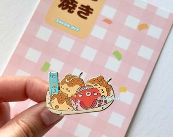 Enamel pin, Takoyaki pin, Tokyo Snacks, Japanese snacks, cute enamel pins, foodie pins, kawaii lapel pin