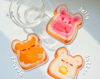 Toast, Acrylic Coasters, breakfast coasters, drinkware, cute anime style, peanut butter and jelly, cute fun coaster