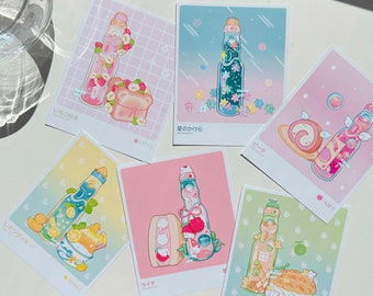 Drucke, Japanische Snacks, quadratischer Druck, Ramunes, verträumte Mahlzeiten, Food-Print, Mahlzeiten-Prints