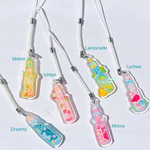 Phone Charms, Summer phone charm, Acrylic keychain charm, ramune, mini lanyard, japanes drinks, shave ice,