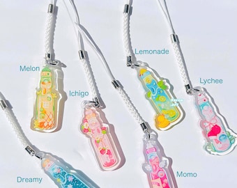 Phone Charms, Summer phone charm, Acrylic keychain charm, ramune, mini lanyard, japanes drinks, shave ice,