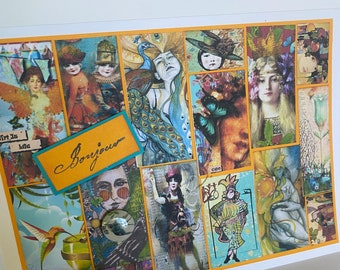 Art Nouveau Collage Card: Bonjour Paris, Femme Fatale, Women Empowerment