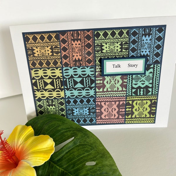 Hawaii Tapa Cloth Art card, Talk Story Aloha Card, Vintage Hawaii, Aloha Greeting, Retro Handmade Hawaii Greeting Card, Bark Cloth, Tiki