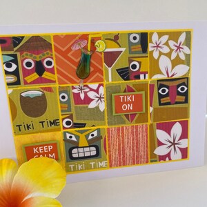 Hawaiian Tiki Art card, Vintage Aloha Tiki God, Hawaii Tiki Time, Tiki God, Retro Handmade Hawaiian Greeting, Pacific Islands Tiki Ephemera