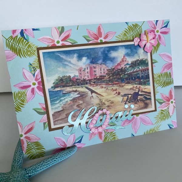 Pink Palace, Royal Hawaiian Hotel Waikiki Beach, By the Seashore, Vintage Hawaii, Aloha Postcard, Tropical Oasis, Pink Lei, Pink Hibiscus