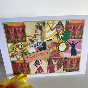 Hawaii Greeting Card, Vintage Hula Girl Card, Hula Sister, Aloha Hawaii Card, Hula Girl Art, Pineapple Coconut, Hawaii Lei, Tropical Hula