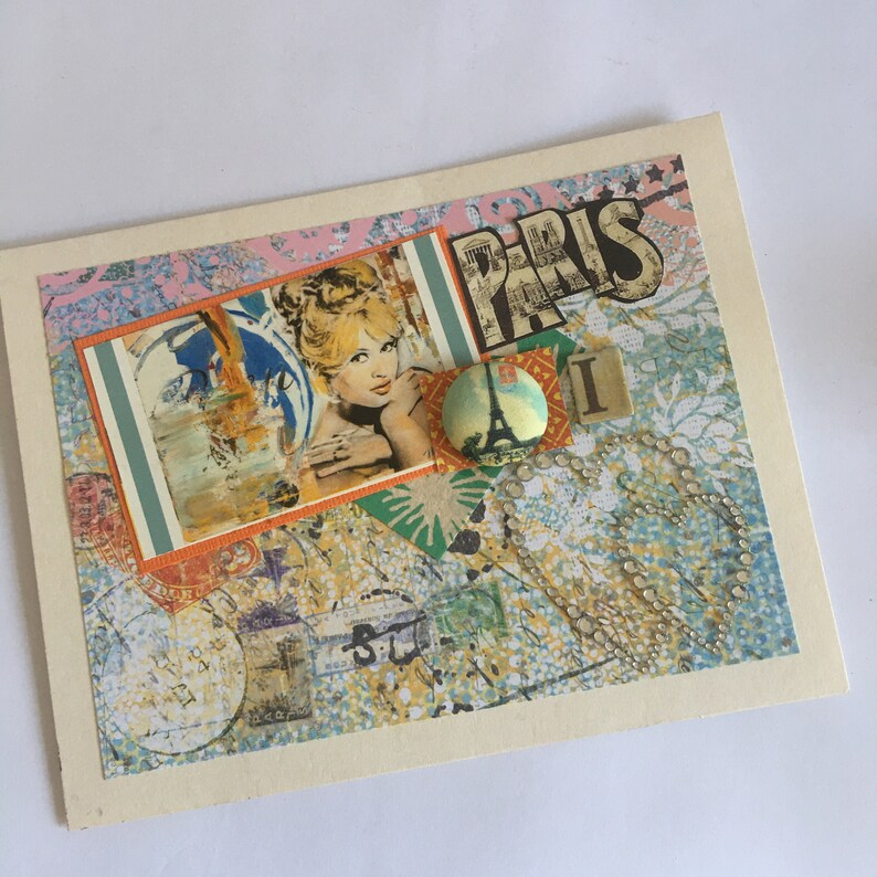 Mixed Ephemera Bohemian Romance Card Altered Art Valentines Ephemera Retro Love Card I love Paris Card Greeting Card Romance Card