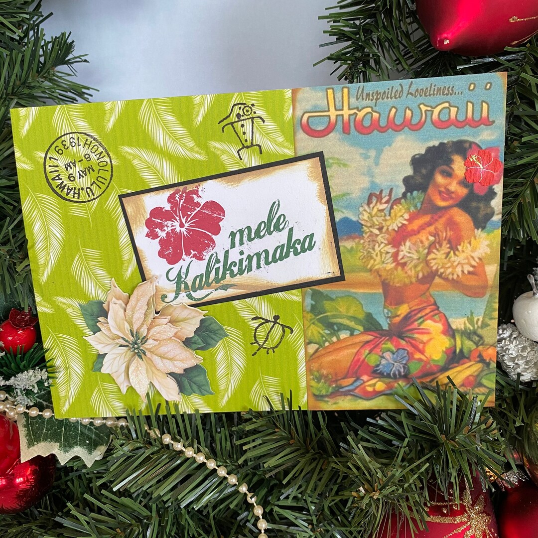 Retro Hawaiian Christmas Card, Mele Kalikimaka, Vintage Hula