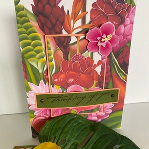 Handmade Hawaii Ginger Floral Card: Tropical Sympathy Card, Aloha Grieving Mourning Art
