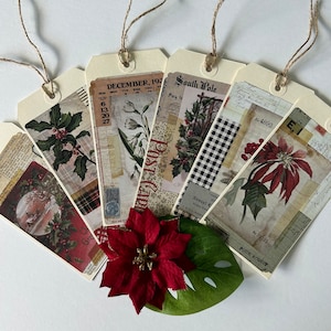 Grandes étiquettes de cadeaux botaniques de Noël de 3 x 6 pouces, étiquettes de style vintage, étiquettes de cadeaux de Noël, étiquettes de joyeux Noël, étiquettes de cadeaux de Noël rustiques