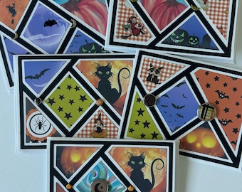 Black Cat Halloween Card Set, Spooky Witch, Fall Pumpkin Greeting, Happy Halloween, Black Cat Card, Bat Card, Ghost Card, Spooky Stationery
